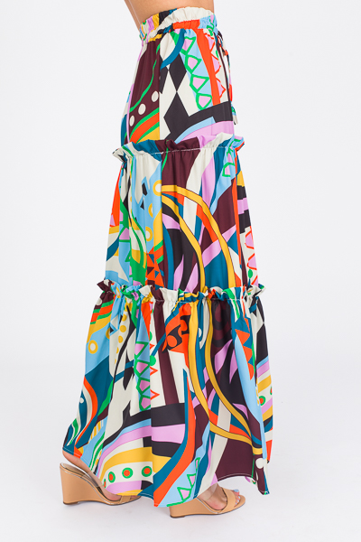 Geo Ruffle Maxi Skirt, Multi