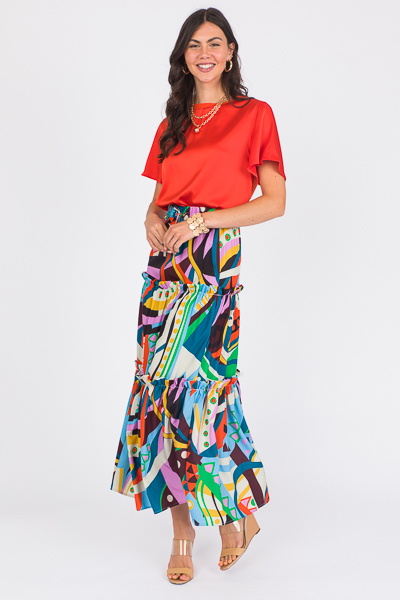 Geo Ruffle Maxi Skirt, Multi