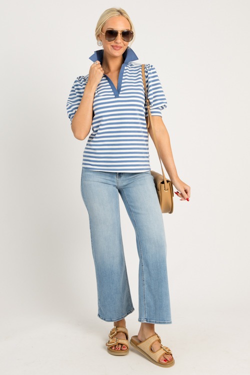 Stripe Knit Polo Top, Blue - 0625-102h.jpg