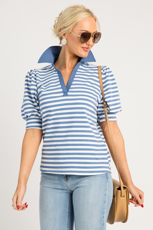 Stripe Knit Polo Top, Blue - 0625-103.jpg