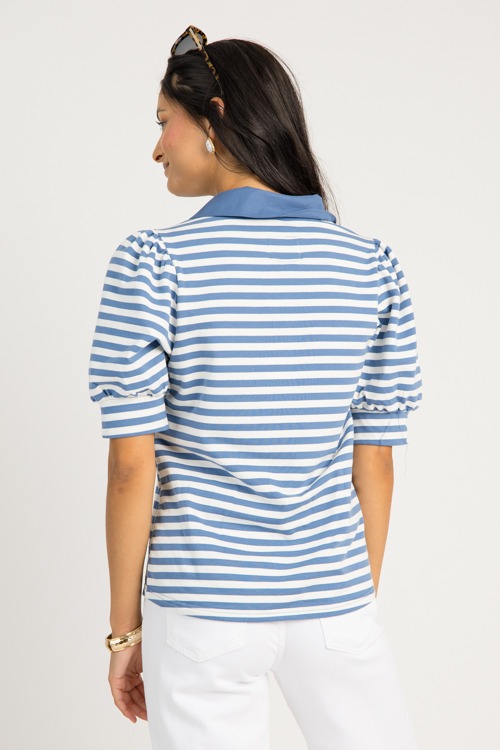Stripe Knit Polo Top, Blue - 0625-107.jpg