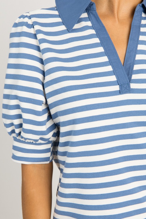Stripe Knit Polo Top, Blue - 0625-108.jpg