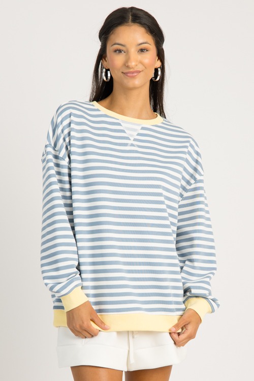 Stripe Rib Trim Sweatshirt, Antique Blue