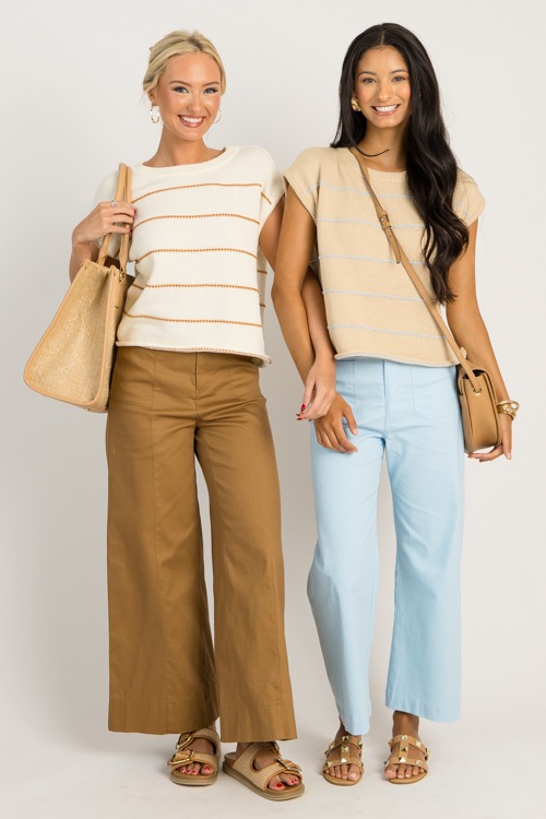 Stitched Stripes Sweater, Cream