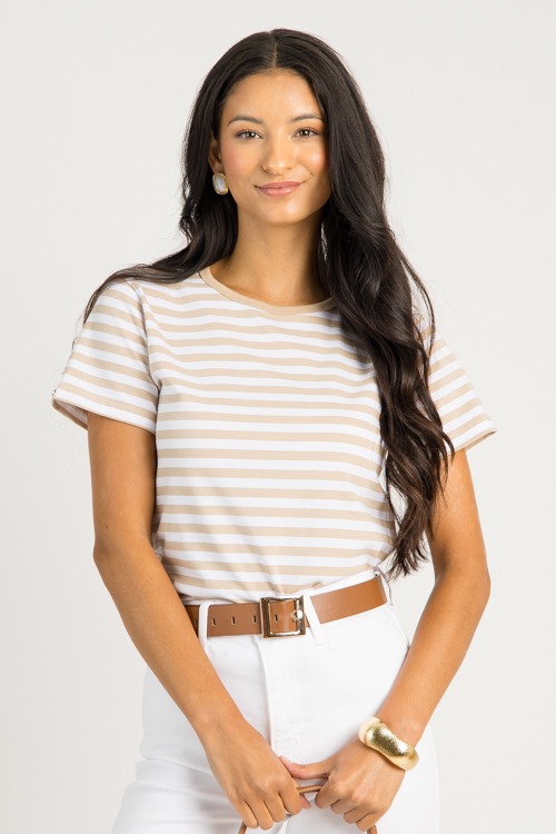Basic Stripe Tee, Light Khaki