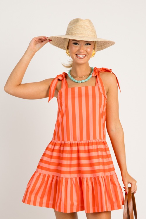 Tie Strap Stripe Dress, Orange