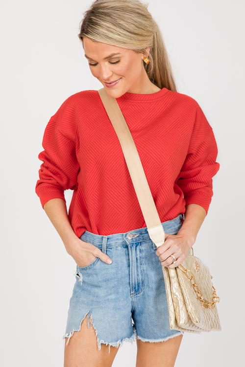 Solid Texture Sweatshirt, Orange