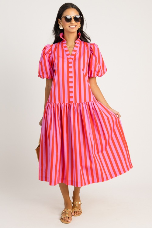 Bold Stripe Midi, Pink Red