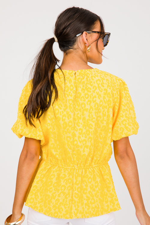 Leopard Texture Peplum Top, Yellow