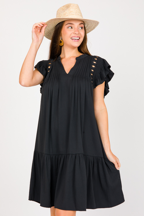 Cut Out Pintuck Dress, Black