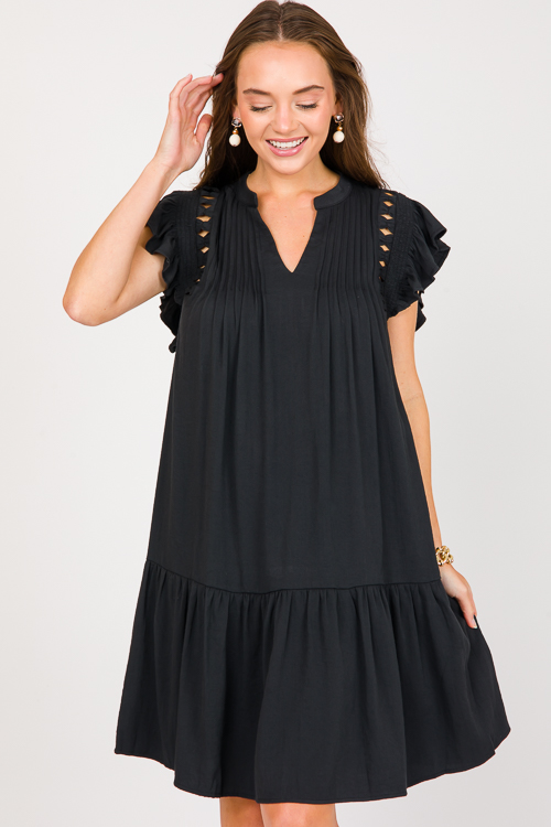 Cut Out Pintuck Dress, Black