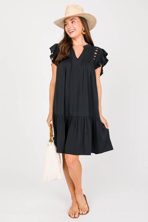 Cut Out Pintuck Dress, Black