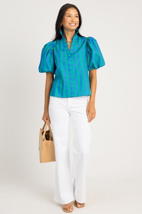 Bold Stripe Top, Green Blue