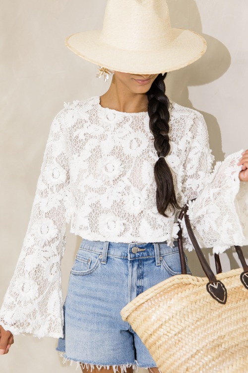 Blooming Lace Top, White/Nude