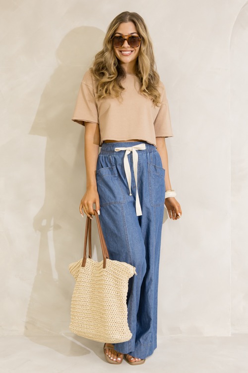 Chambray Draw Waist Pants, Denim