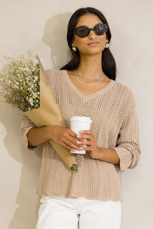 Crochet Knit V Sweater, Sand - 0627-208p.jpg