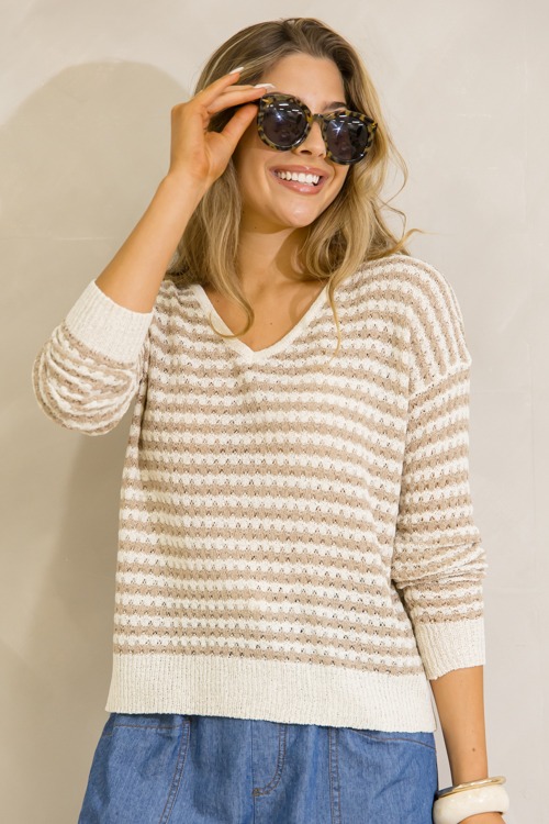 Deb Stripe Sweater, Taupe