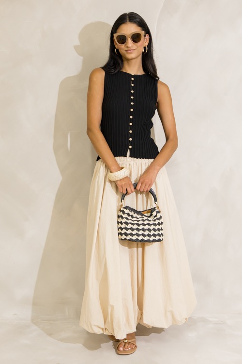 Bubble Hem Maxi Skirt, Beige