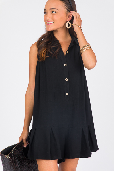 Loose Linen Button Romper, Blk