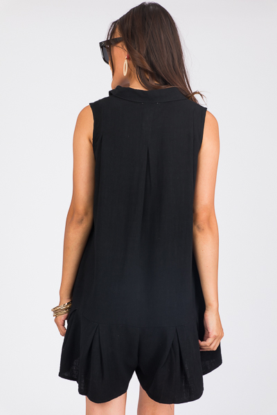 Loose Linen Button Romper, Blk