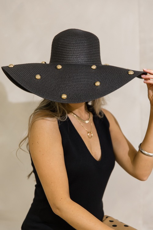 Studded Floppy Hat, Black