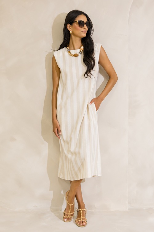 Sandy Stripes Belted Midi, Natural