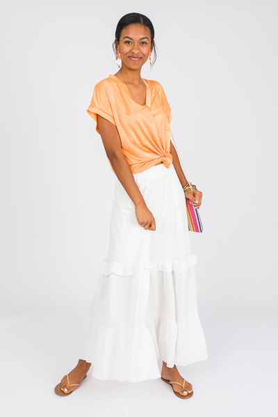 Gauze Ruffled Maxi Skirt, Ivory