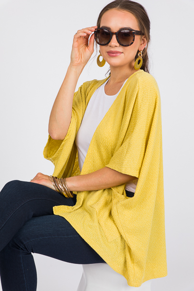 Open Front Pocket Cardi, Yellow