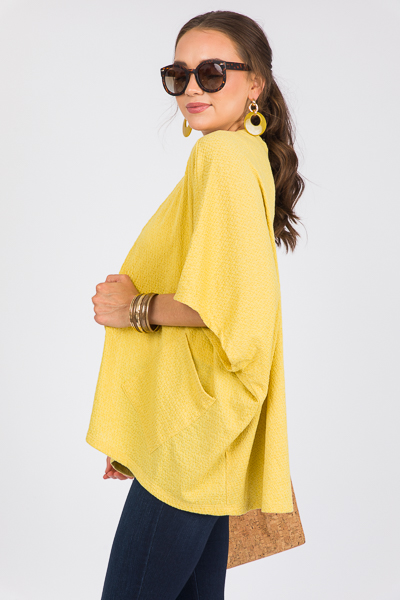 Open Front Pocket Cardi, Yellow