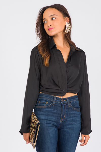 Cropped Collared Blouse, Black