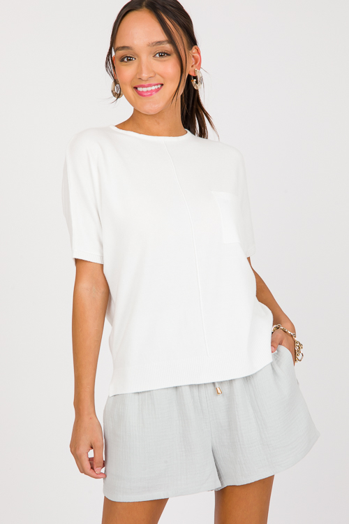 Short Sleeve Pocket Sweater, Off White