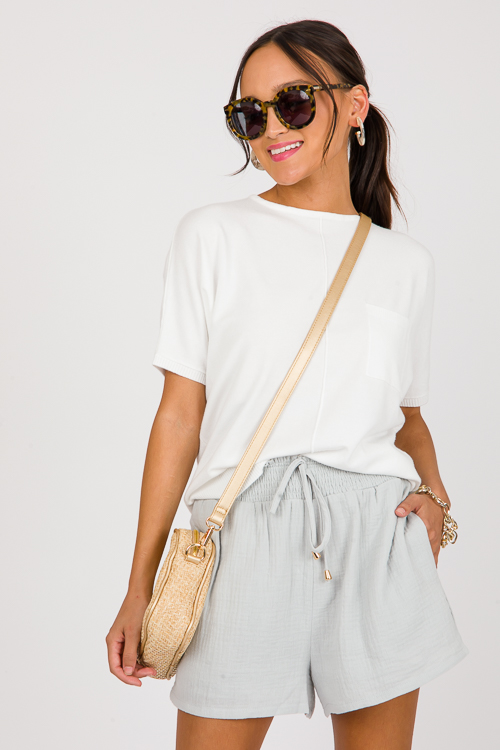 Short Sleeve Pocket Sweater, Off White