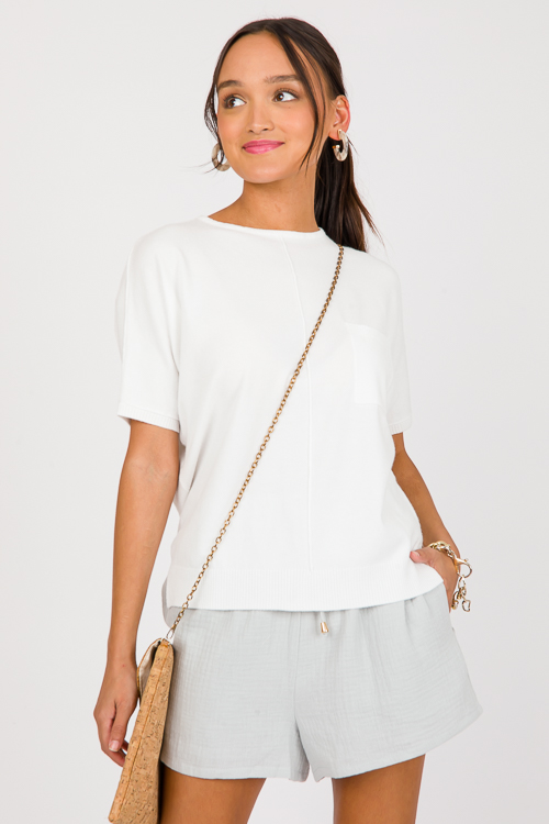 Short Sleeve Pocket Sweater, Off White