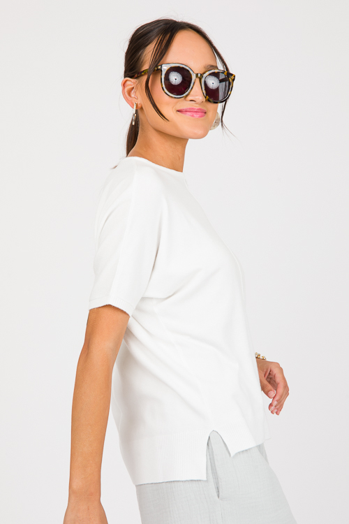 Short Sleeve Pocket Sweater, Off White