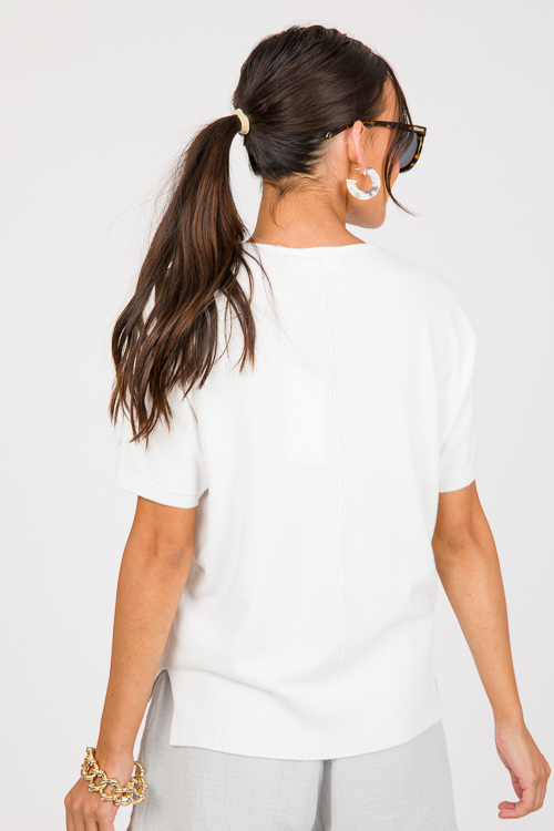 Short Sleeve Pocket Sweater, Off White