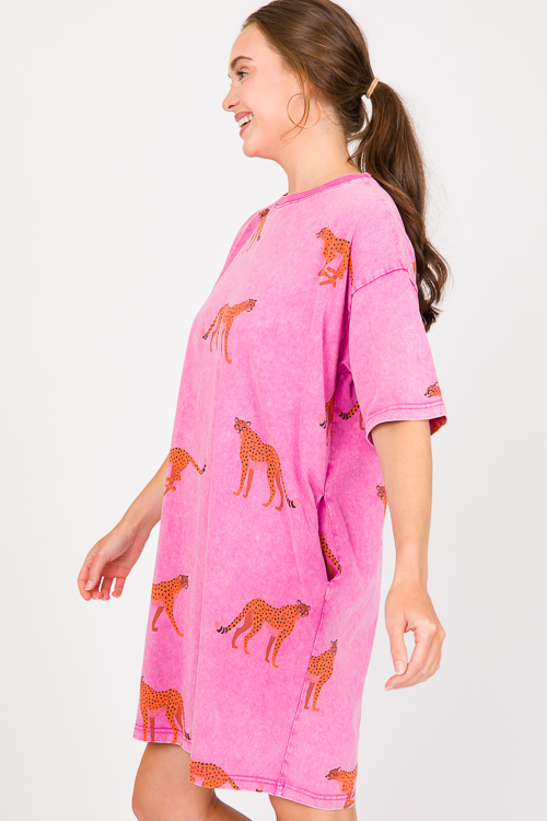 Cheetahs T-Shirt Dress, Magenta