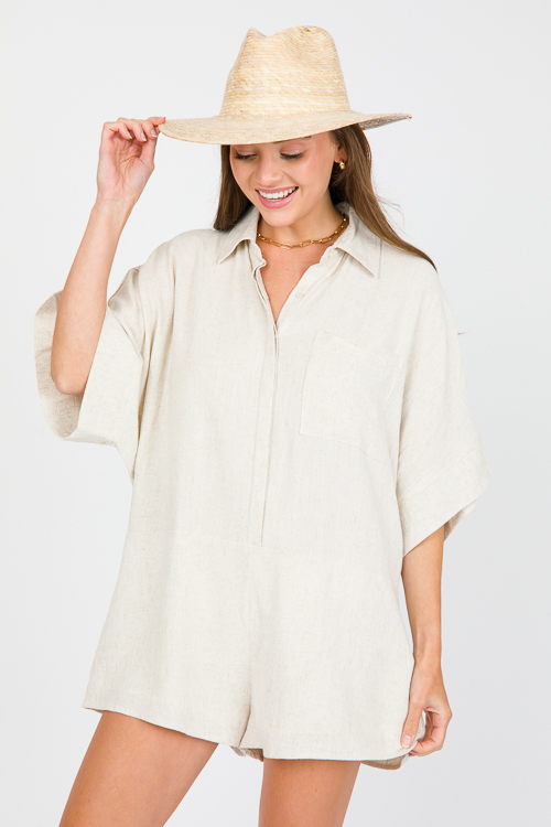 Oversize Linen Romper, Oatmeal