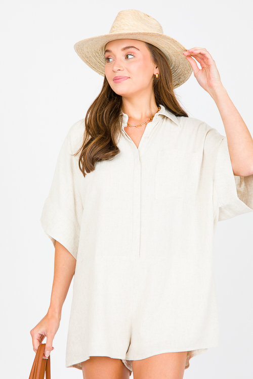 Oversize Linen Romper, Oatmeal - SALE - The Blue Door Boutique