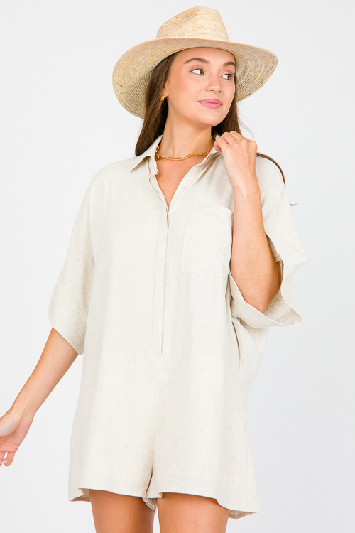 Oversize Linen Romper, Oatmeal