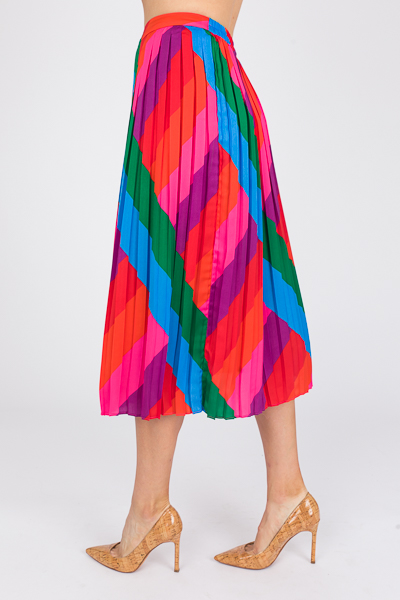 Pleated Rainbow Midi Skirt