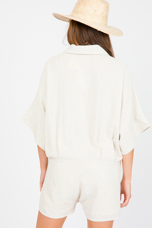 Oversize Linen Romper, Oatmeal