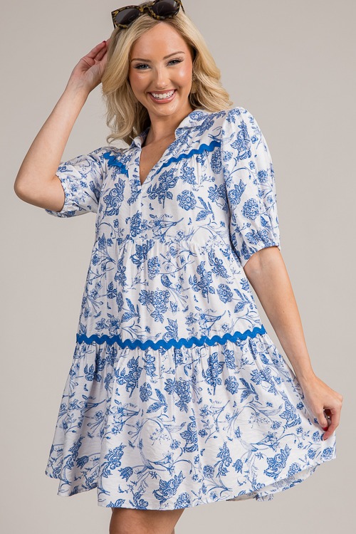 Floral Toile Ric Rac Dress, Blu - 0628-63h.jpg