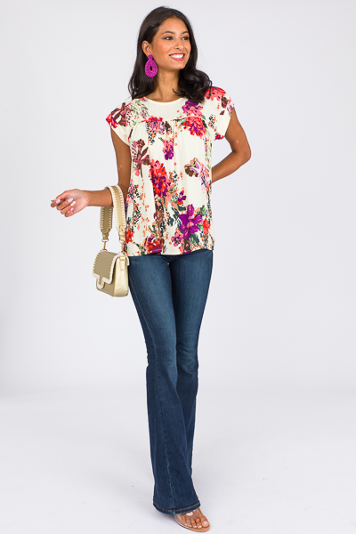 Shauna Floral Top, Ivory
