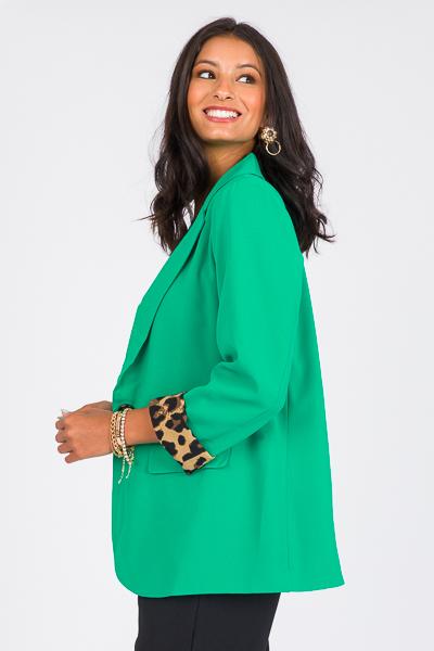 Leopard Lined Blazer, Emerald