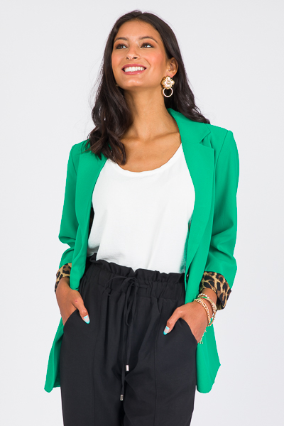 Leopard Lined Blazer, Emerald