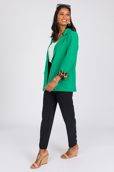 Leopard Lined Blazer, Emerald