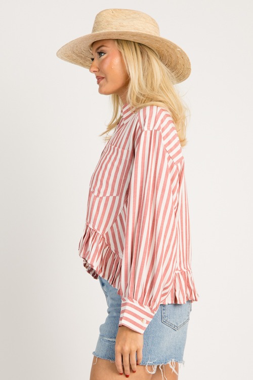 Ruffle Hem Stripe Shirt, Red - 0630-43.jpg