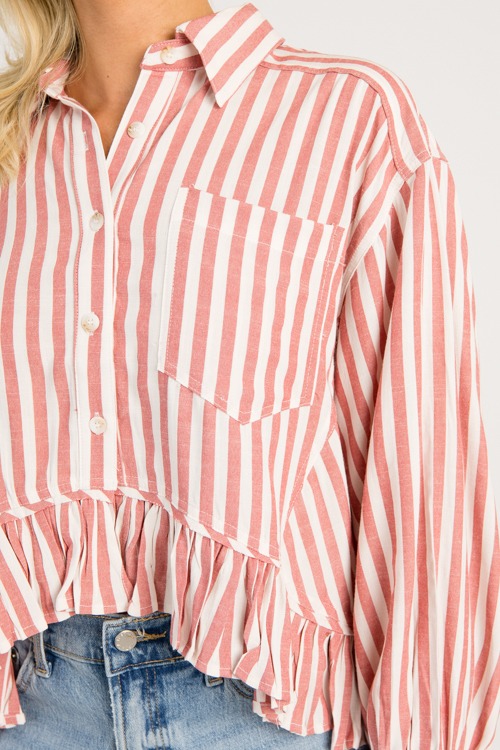Ruffle Hem Stripe Shirt, Red - 0630-45.jpg