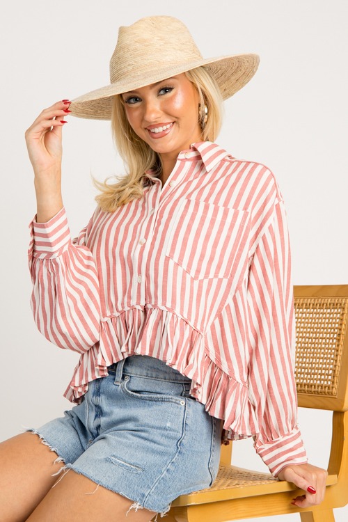 Ruffle Hem Stripe Shirt, Red - 0630-46.jpg