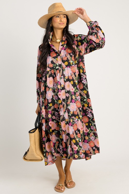 Midnight Garden Midi, Black Multi